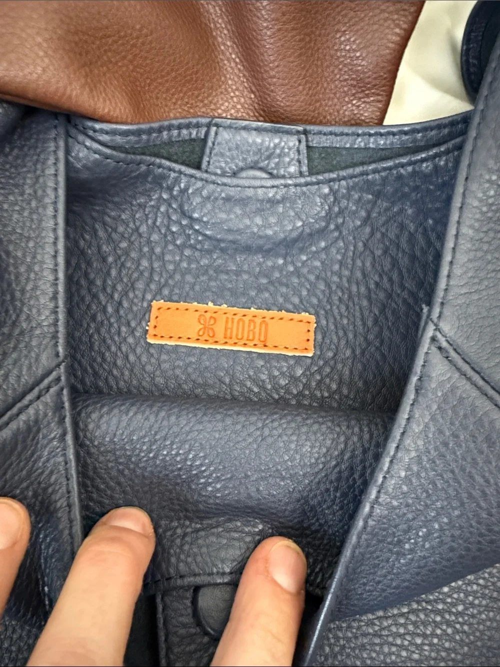 HOBO Dark Blue Pebbled Leather Hobo Bag